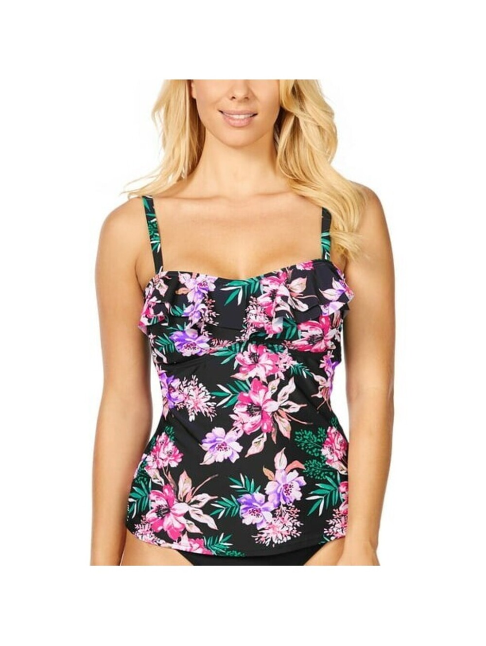 Island Escape Womens In Your Dreams Tahiti Printed Ruffled Tankini Swim Top 10